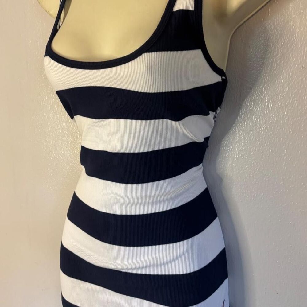 Hollister Y2K Navy & White Striped Ribbed Tank Top L